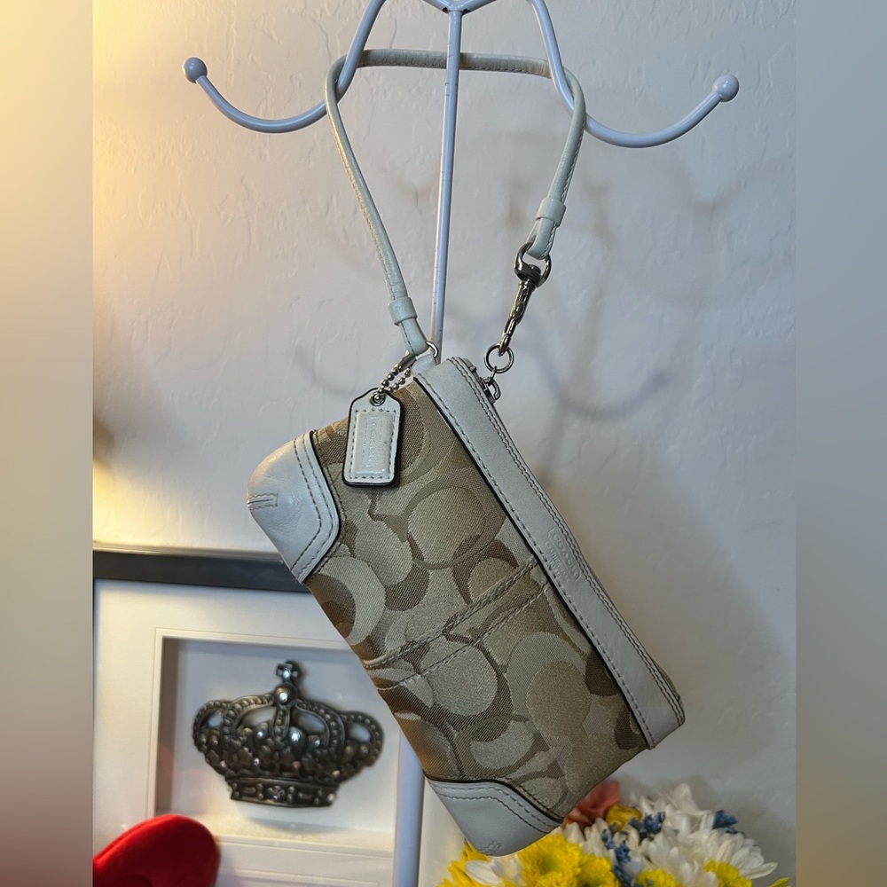 Coach Beige and Cream Leather Signature C Wristlet